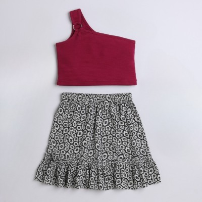 taffykids Girls Casual Top Skirt(Wine/Multi)