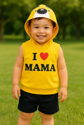 CALCUTTA FASHION Baby Boys & Baby Girls Casual T-shirt Shorts(Yellow Black)