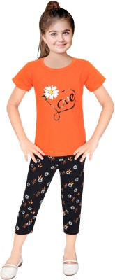 KIDS BEE FASHION Girls Steffi Love Casual T-shirt Capri(Orange)