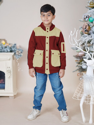 KiddoPanti Boys Casual Sweatshirt Jeans(Maroon & Beige & Blue)