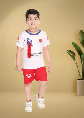 HENA TEXTILE Baby Boys Casual T-shirt Shorts(WHITE)