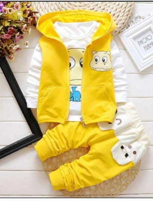 CocksComb Baby Boys & Baby Girls Party(Festive) T-shirt Pant(White, Yellow)