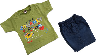 UMyALLTraders Boys Casual T-shirt Shorts(Emerald Green)