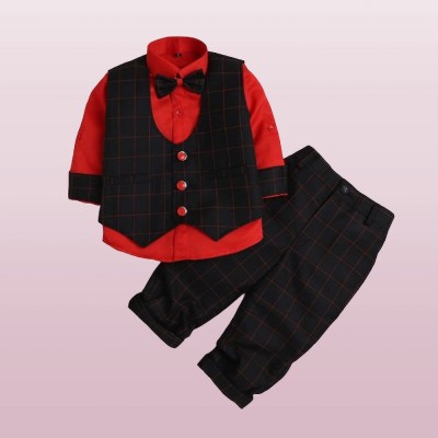 KDF Baby Boys Party(Festive) Shirt Pant, Jacket, Bow Tie(Red)