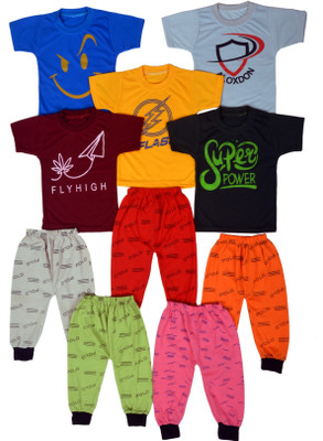 HouseOfCommon Baby Boys & Baby Girls Casual T-shirt Track Pants(MULTI COLOR)