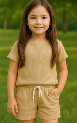 LILASTEX Boys & Girls Casual T-shirt Shorts(Cream)