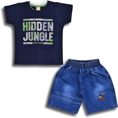 Wishkaro Boys Casual T-shirt Shorts(Navy Blue)