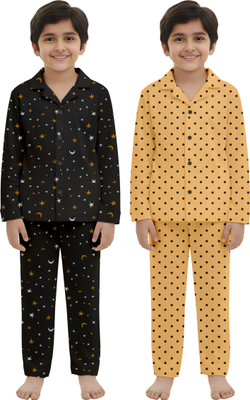 UNFLD Kids Nightwear Boys & Girls Printed Cotton Blend(Multicolor Pack of 2)