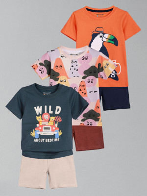 Hellcat Baby Boys Casual T-shirt Shorts(Blue/Purple/Orange)