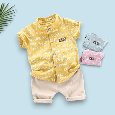 KIDVIDA Baby Boys & Baby Girls Casual Shirt Shorts(ALPHA_YELLOW_CHIKU)