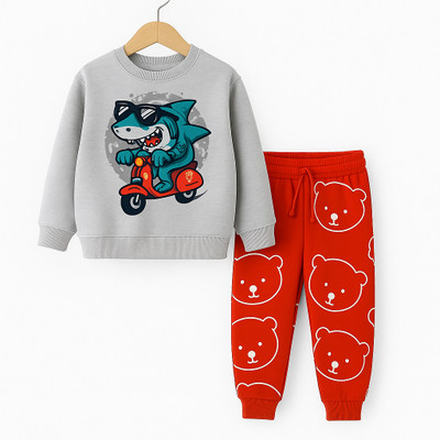 toystshirt Baby Boys & Baby Girls Casual Sweatshirt Pant(Grey & Red)