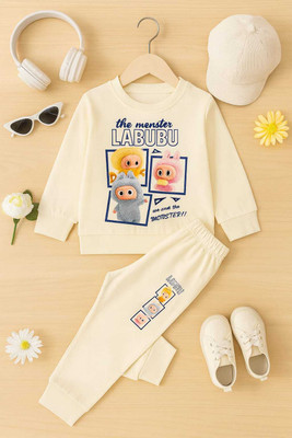 Nutty butty Baby Boys & Baby Girls Casual T-shirt Pant(Cream)