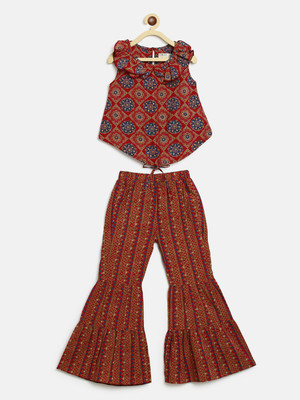TALES & STORIES Baby Girls Party(Festive) Top Pant(Maroon)