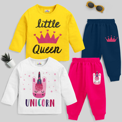 Kuchipoo Baby Girls Casual T-shirt Track Pants(Multicolor 2)