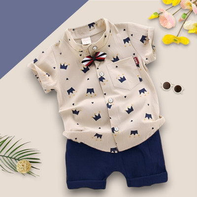 PROVOGUE Baby Boys & Baby Girls Party(Festive) Shirt Shorts(ROYAL TAJ_CHIKU_BLUE)