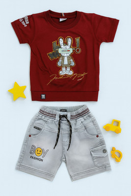 karnika Boys Casual T-shirt Shorts(Maroon)