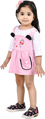 new gen Baby Girls Above Knee Casual Dress(Blue, 3/4 Sleeve)