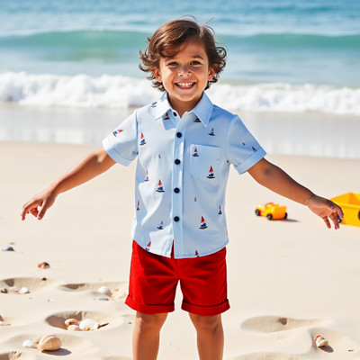 YARA TRENDZ Boys Casual Shirt Shorts(BOAY SKY RED)