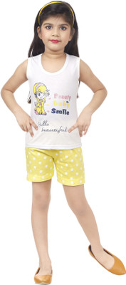 ZIORA Baby Girls Casual Top Shorts(White ,Yellow)