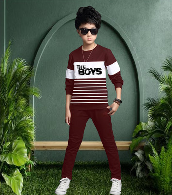 DRUZZEE Boys Casual T-shirt Track Pants(Maroon)
