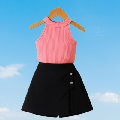 Riyanshi Trending Girls Casual Top Shorts(Pink, Black)