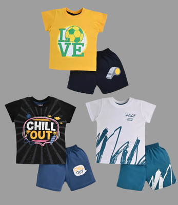 KidsCute Boys Casual T-shirt Shorts(YELLOW_WHITE_BLACK)