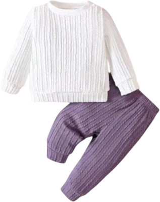 NIID FASHION Baby Boys & Baby Girls Casual Sweatshirt Pant(WHITE PURPLE)