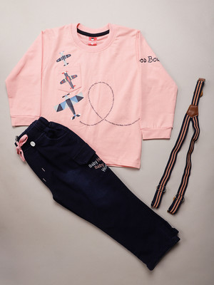 V-MART Boys Casual T-shirt Pant(Peach)