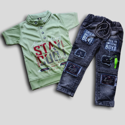 HouseOfCommon Boys Casual T-shirt Jeans(Light Green)