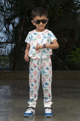 Piku Store Baby Boys Casual T-shirt Track Pants(White)