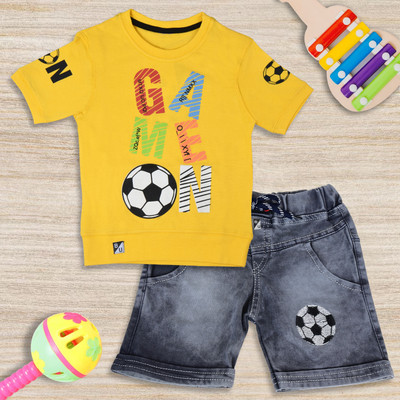 Worton Fashion Boys Casual T-shirt Shorts(Yellow)