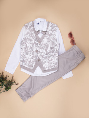 V-MART Boys Casual Shirt Pant(Off White & Grey)