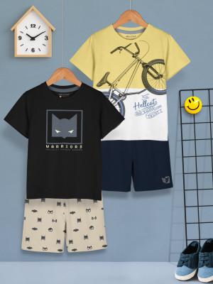 Hellcat Boys Casual T-shirt Shorts(Black2/Mustard2)