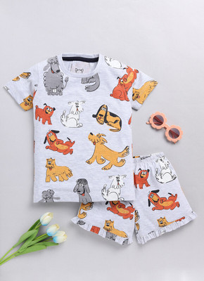 Lazy Shark Girls Casual T-shirt Shorts(Light Grey)