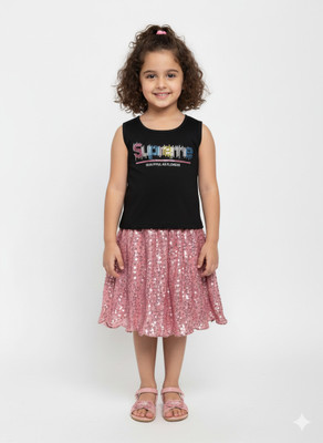 Girijesh Singh Baby Girls Party(Festive) Top Skirt(Black pink)