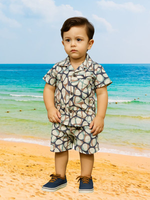 FASHION GRAB Boys Casual Shirt Shorts(Green)