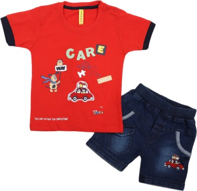 V-MART Baby Boys & Baby Girls Casual T-shirt Shorts(Red)