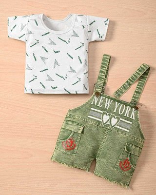sandrfashion Dungaree For Baby Boys & Baby Girls Party Printed Cotton Blend(Multicolor, Pack of 1)