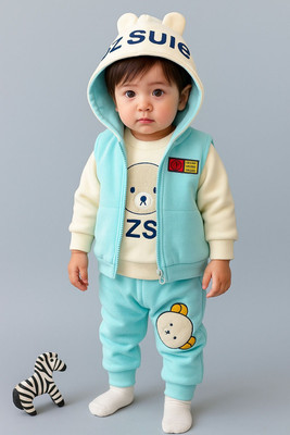 CocksComb Baby Boys & Baby Girls Party(Festive) T-shirt Slingbag, Pant(Sky clue)