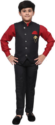 VALUE CREATION Boys Festive & Party Blazer, Shirt and Trouser Set(Black Pack of 1)