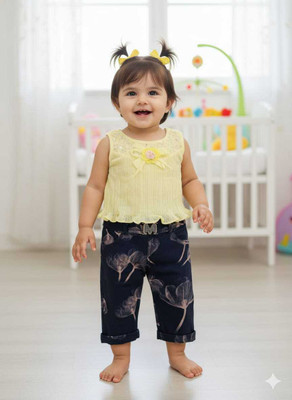 Silakaari Baby Girls Party(Festive) Top Top(Yellow-Dark Blue)