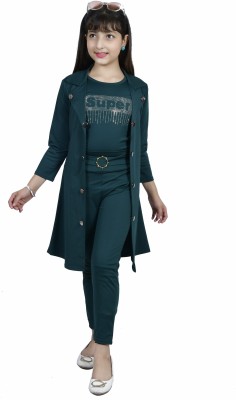 Oliaz Girls Casual, Festive & Party, Wedding Ethnic Jacket, Kurta and Palazzo Set(Green Pack of 1)