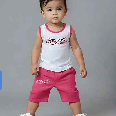 AGARMENTS Baby Boys & Baby Girls Casual T-shirt Capri(White and Pink)