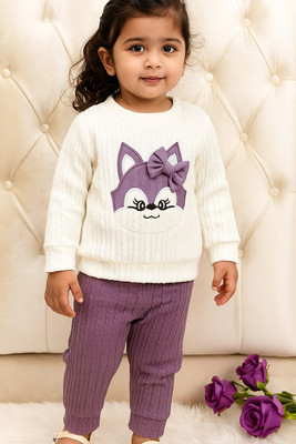 ADTAS Baby Girls Casual Sweatshirt Track Pants(White & Purple)
