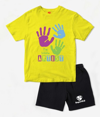 SUPERKID Boys & Girls Casual T-shirt Shorts(Yellow)