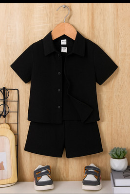 Aanart Baby Boys & Baby Girls Casual Shirt Shorts(Black)