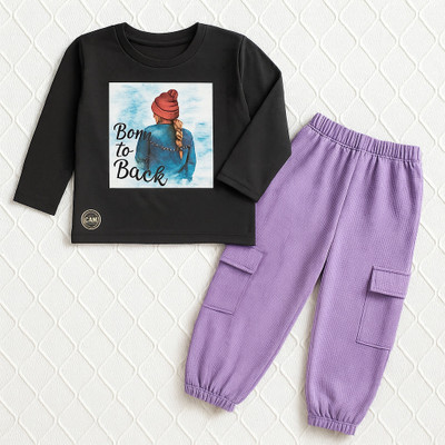 Fashioncore Girls Pokemon Casual T-shirt Trouser(Purple, Black)