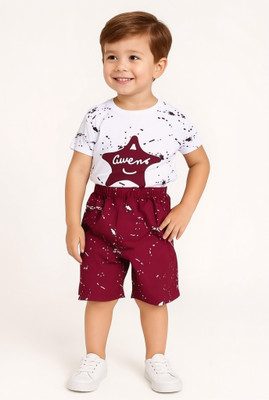 Highlightshop Boys & Girls Casual T-shirt Shorts(White, Red)