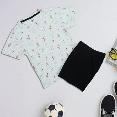 PUREKIDDO Baby Boys Casual T-shirt Shorts(Grey & Black)
