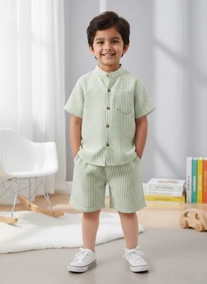 Ruturaj Baby Boys Casual Shirt Shorts(PISTA, WHITE)